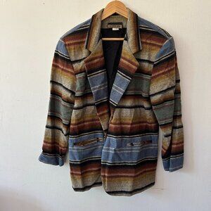 Niki‎ Taylor Southwest Blazer Womens Large Striped Pockets Boho Made in USA VTG